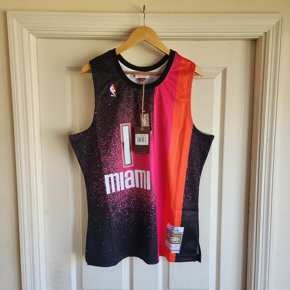 2011 Miami Heat Chris Bosh #1 Mitchell & Ness Men's Splatter NBA Swingman Jersey